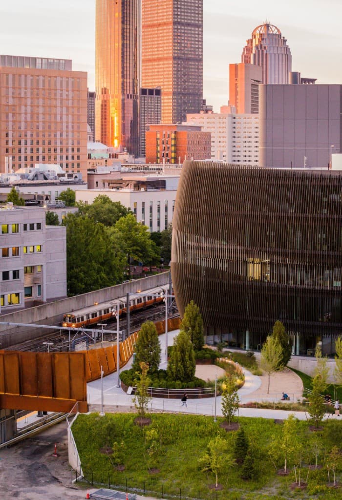 Northeastern University campus at sunset
